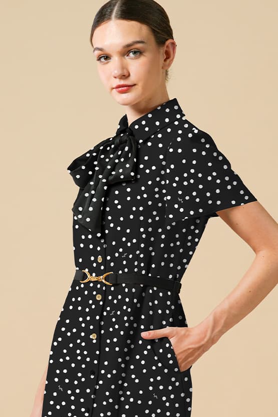 Stretch Chiffon: Monotone Large Dot Dramatic Dress