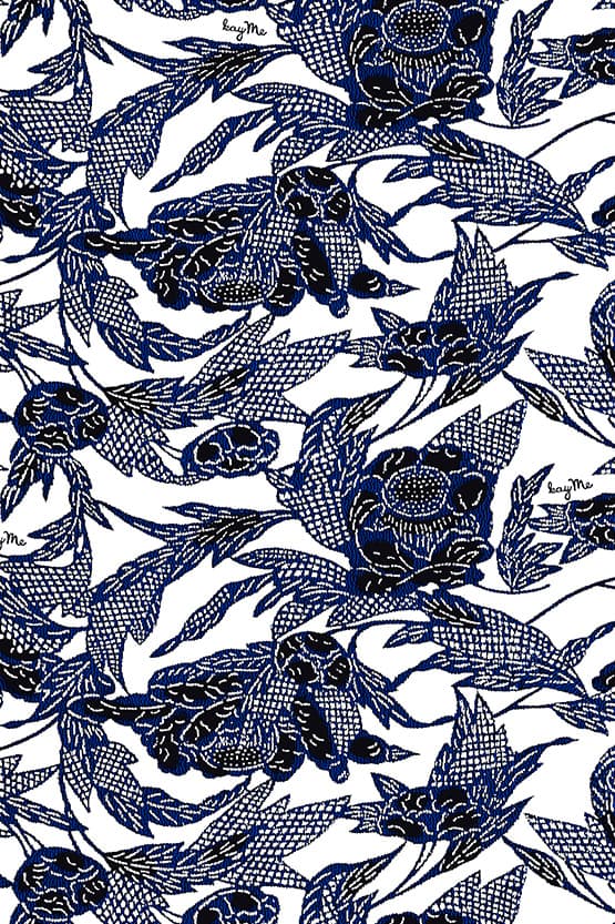 All-Season Material: Indigo Bingata X Dark Navy Docking Shell Dress