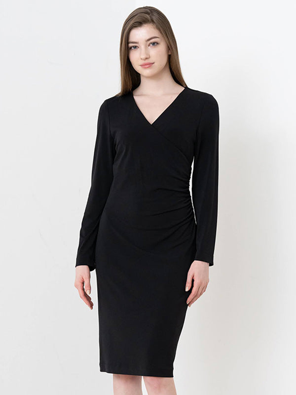 Black Side-Gathered Dress