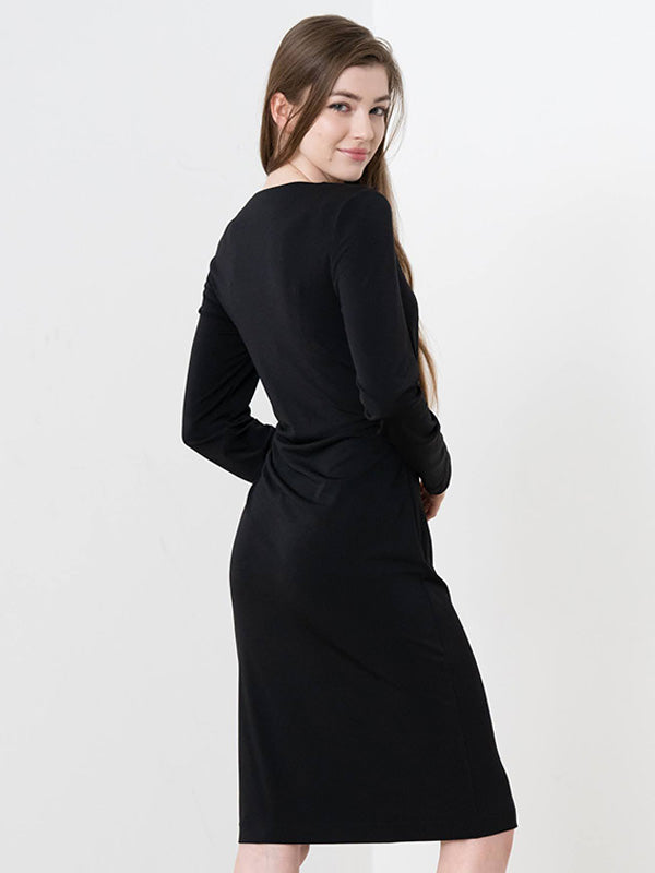 Black Side-Gathered Dress
