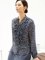 Stretch Chiffon: Petit Navy Frill Blouse