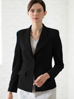 All-Season Material: Black Peaked Lapel Jacket