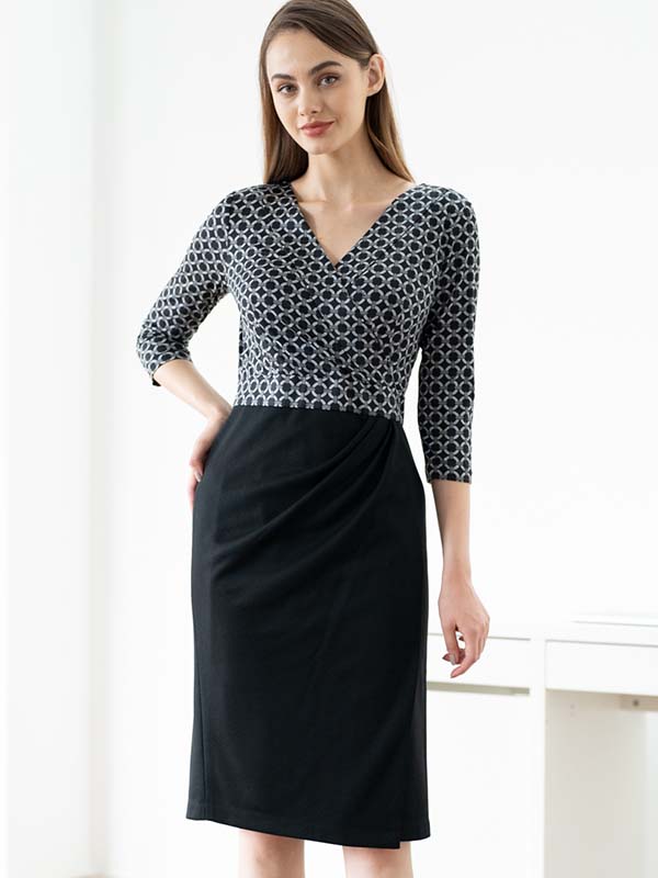 Wool Blend Double Face: Gray Circle X Black Asymmetry Dress