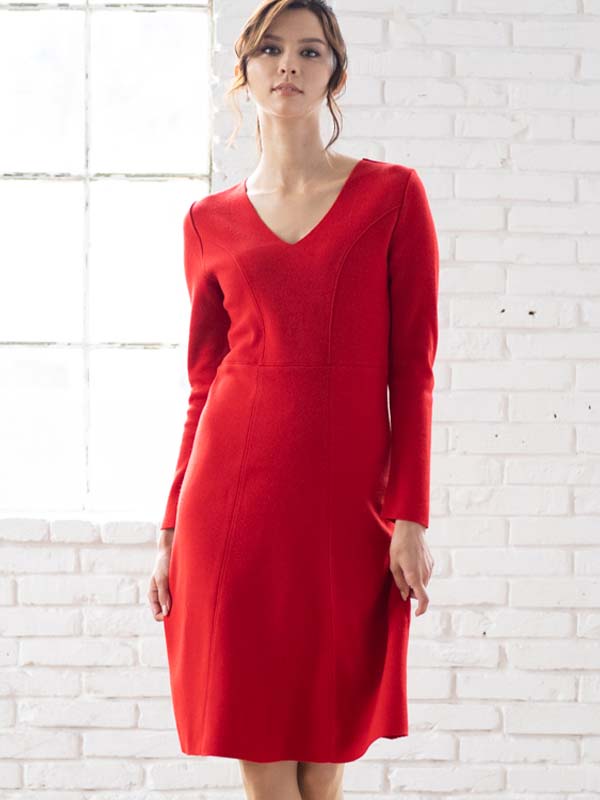 Red Milano Rib V-Neck Dress
