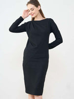 Black Gathered-Sleeve Dress