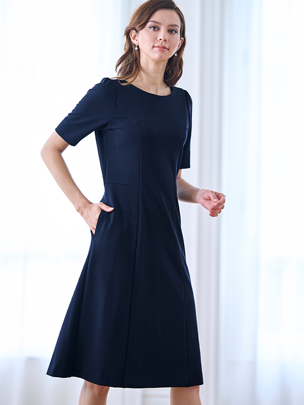 Navy A-Line Double Jersey Dress
