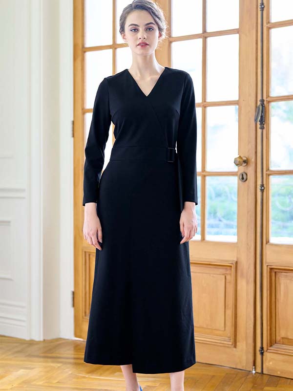 Long Length: Navy Long Belted Dress