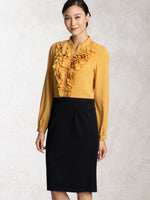 Stretch Chiffon: Mustard X Navy Frill Dress