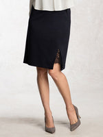 Wool Blend Double Face: Navy Lace Slit Skirt