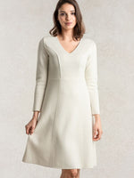 Washable Knit: Milky White Milano Rib V-Neck Dress