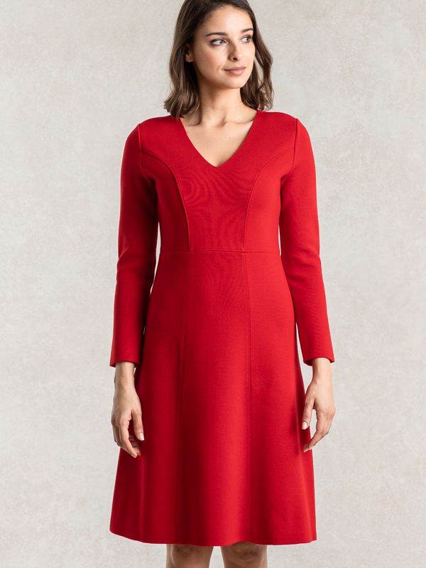 Red Milano Rib V-Neck Dress