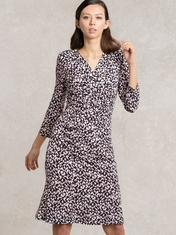 White Geo Gathered Dress