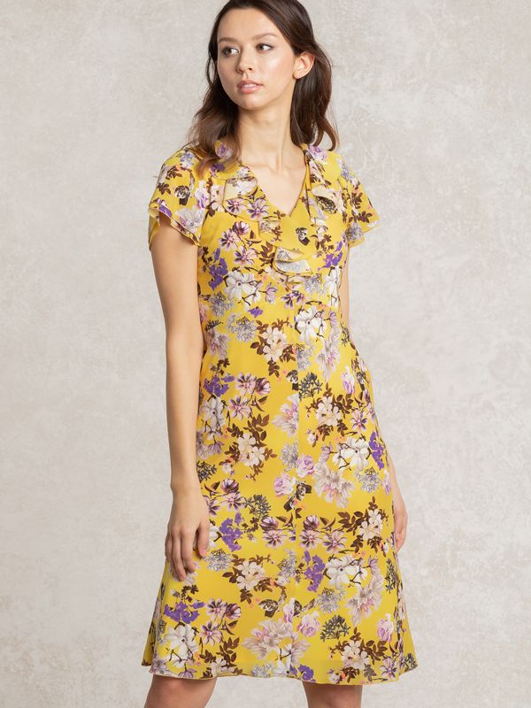 Stretch Chiffon: Dramatic Yellow Ruffle Dress