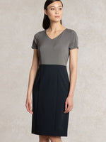 All-Season Material: Charcoal X Navy V-Neck I-Line Docking Dress