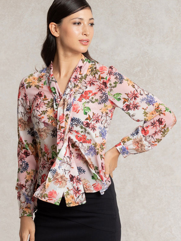 Stretch Chiffon: Lovely Pink Bowtie Blouse
