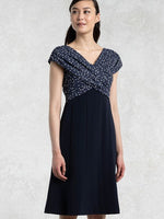 All-Season Material: Navy Dot X Navy Shoulder Venus Dress