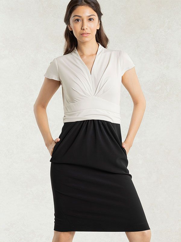All-Season Material: Ice Gray X Black Docking Shell Dress