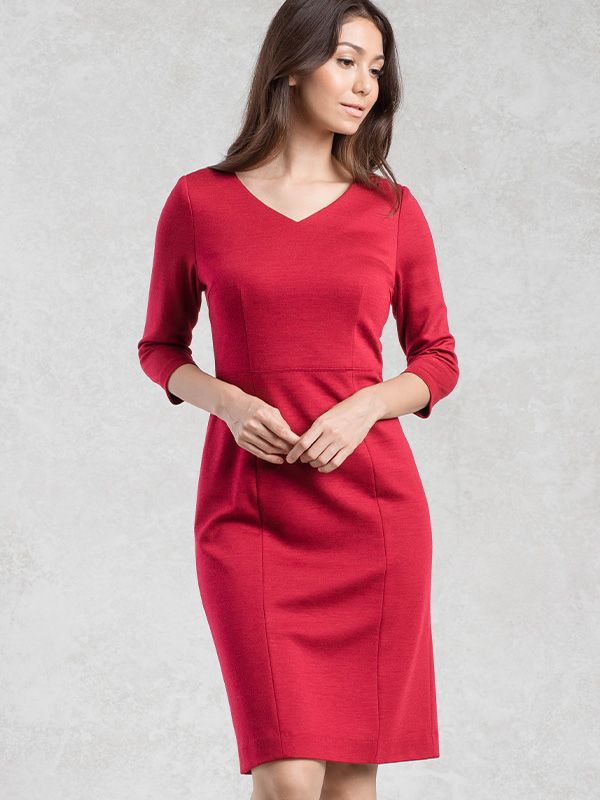 Suit Friendly: Red V-Neck I-Line Dress