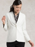 Suit Friendly: White Long Collarless Jacket