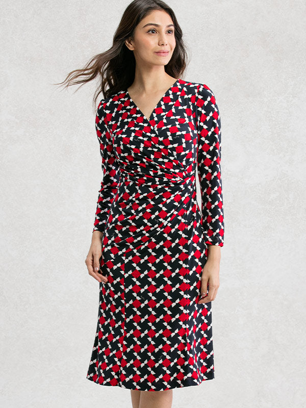 Red Pinwheel Gather Dress