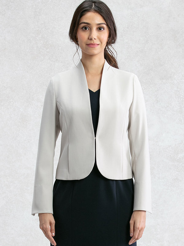 All-Season Material: Greige Collarless Jacket