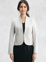 All-Season Material: Greige Collarless Jacket