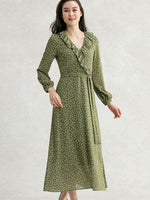 Stretch Chiffon: Khaki Tiny Dot Chiffon Frill Long