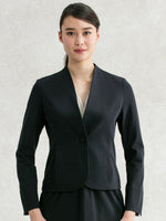 Cotton Blend: Navy Stretch Collarless Jacket