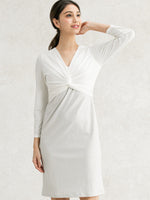 Stretch Jacquard: White X Gray Jacquard Docking Twist Dress