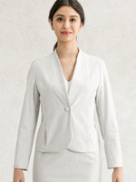 Stretch Jacquard: Greige Jacquard Collarless Jacket