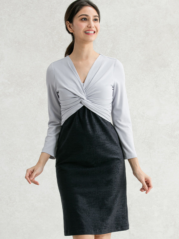 Stretch Jacquard: Lavender X Navy Jacquard Docking Twist Dress
