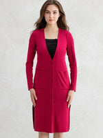 Red V-Neck Long Cardigan