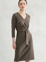 Khaki V-Neck Daily Dress