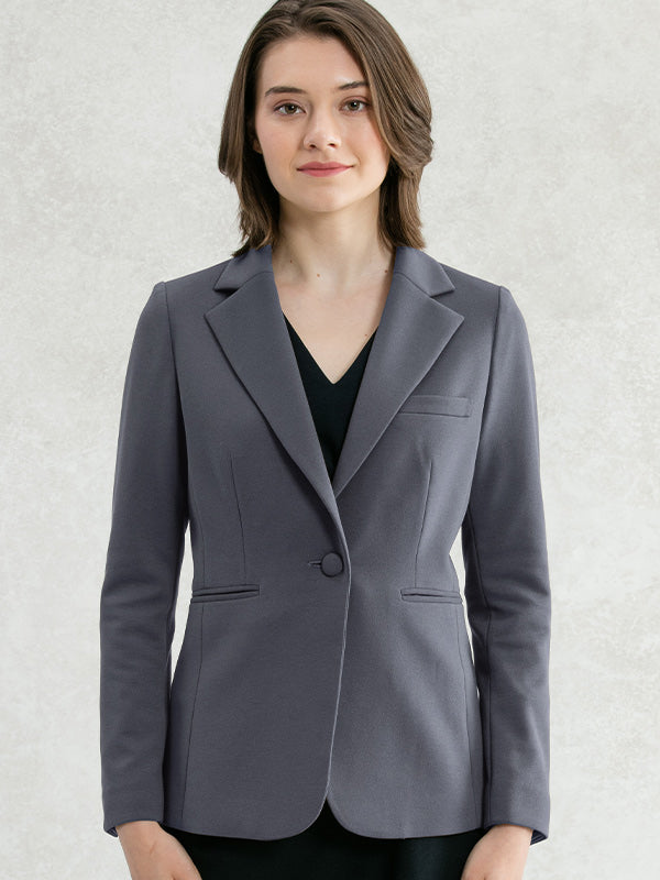 Double Jersey Blue-Gray Long Tailored Jacket