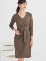 Khaki V-Neck Daily Dress