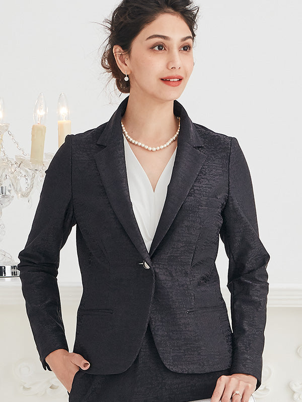 Stretch Jacquard: Black Jacquard Tailored Jacket