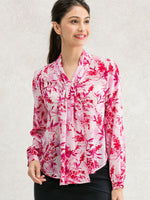 Stretch Chiffon: Pink Aroma Bowtie Blouse