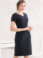 All-Season Material: Navy V-Neck I-Line Dress