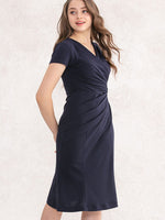 Body Shape Correction: Navy Gathered Dress