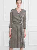 Beige X Black Stripe Wrap-Style Dress