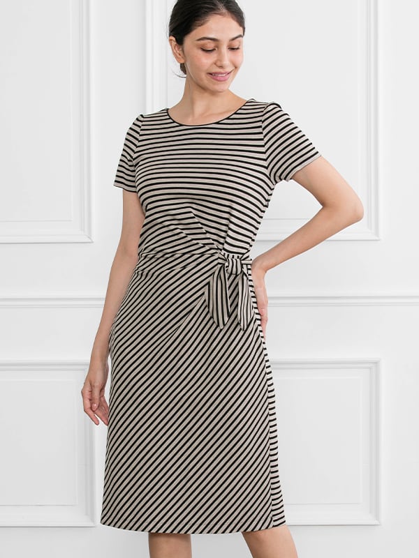 Beige X Black Stripe Daily Dress