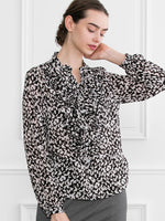 Stretch Chiffon: White Geo Frill Blouse