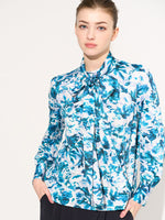Blue Nuance Flower Two-Way Bowtie Blouse