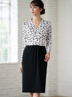 All-Season Material: Smart Stretch White Giraffe X Black Switch Shell Dress