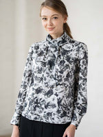 Gray Nuance Flower 2-Way Bowtie Blouse