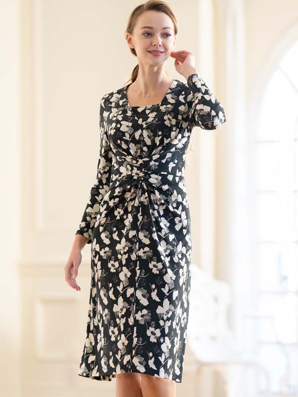 Classical Flower V-Drape Dress