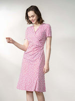 Pink Dot Gathered Short-Sleeved Dress