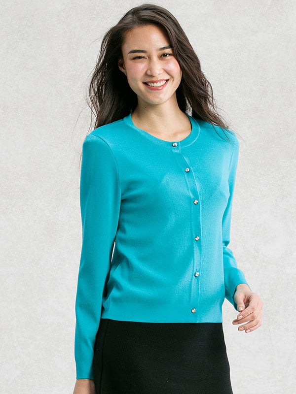 【Washable Knit】Blue Hawaii Crew-neck Cardigan