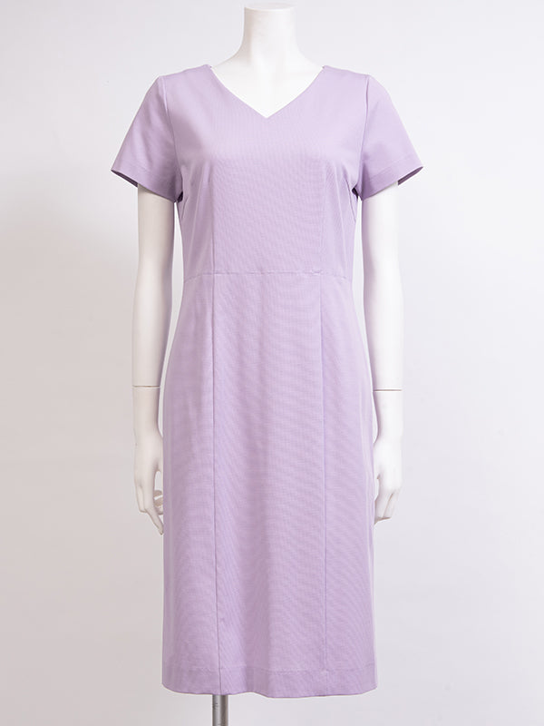 Suit Friendly: Cotton Blend Lilac V-Neck I-Line Dress