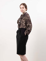 All-Season Material: Smart Stretch Leopard Print And Black Ruffle Dress